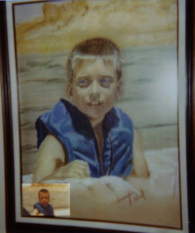 Pastel portrait of a child on the beach