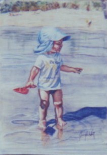 Pastel portrait of a toddler on the shore